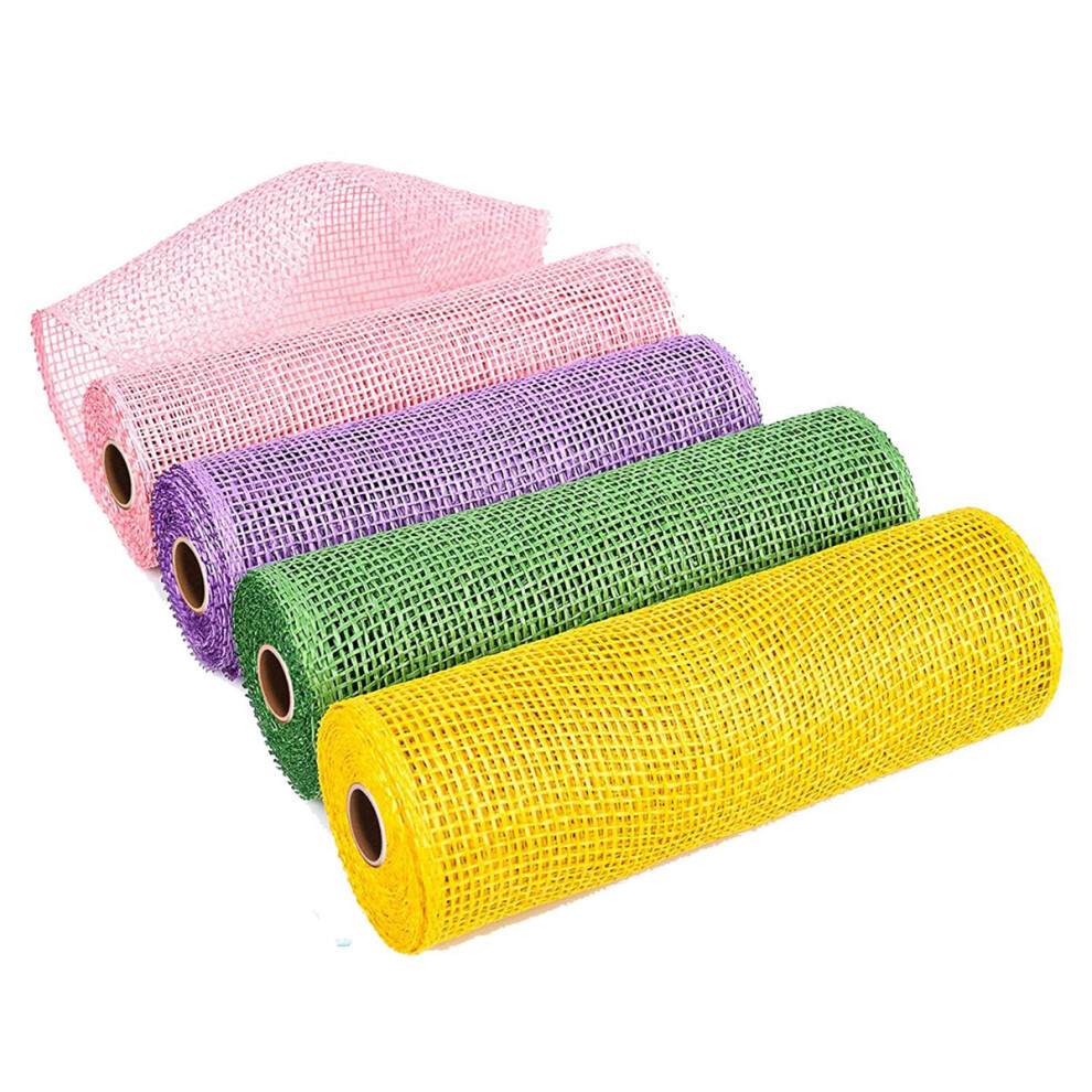 4 Rolls 10 Inch x 5 Yard Easter Mesh Ribbons Poly Burlap Mesh Ribbon DIY Crafts Decor