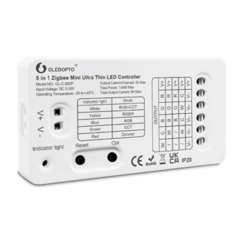 GLEDOPTO Zigbee 3.0 DC5-24V Mini 5 in 1 RGBCCT/RGBW/RGB/CCT/Dimmer LED Light Strip Controller for TV Backlight Kitchen Lighting