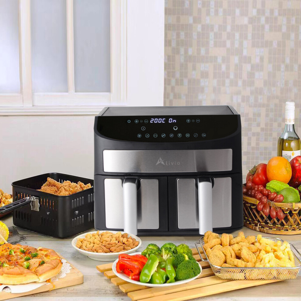 9L Alivio Double Air Fryer Twin Dual Basket Drawer Digital with Timer