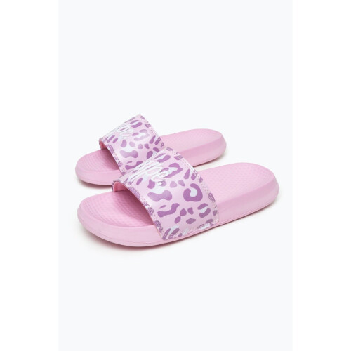 (JNR05) Hype Kids Pink Tone On Tone Leopard Script Sliders