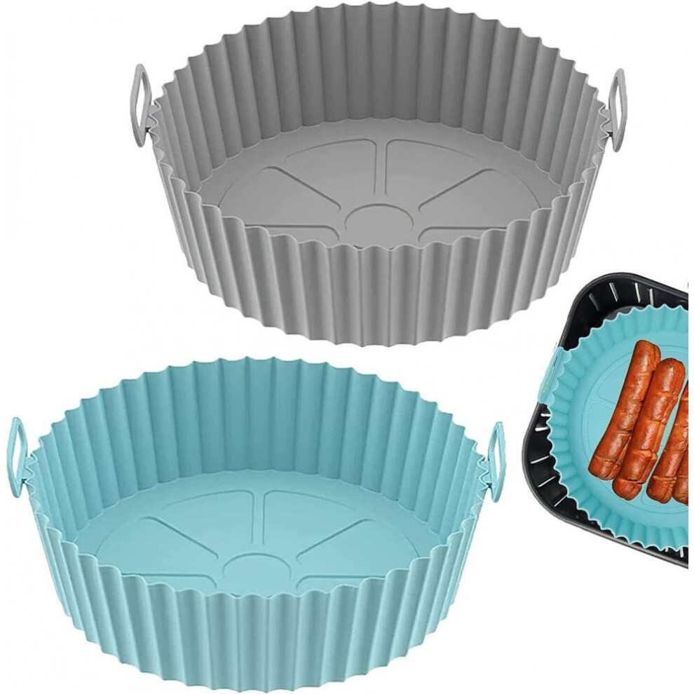 (Grey) 2x Silicone Air Fryer Pot for Handle Baking Basket Accessories Pan 