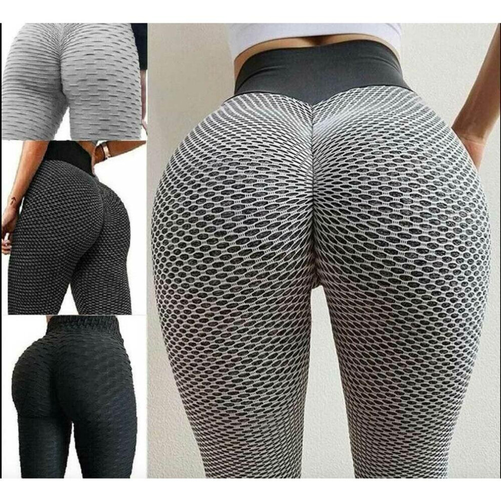 (L, Bubble-Pink) Women Anti-Cellulite Yoga Pants Push Up Leggings Bum Butt Lift Sport Gym