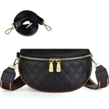 (Black) Cross Body Bag Shoulder Purses for Women Trendy Black Small Genuine Leather Belt Sling Bum Fashion Fanny Pack Crossbody Bags