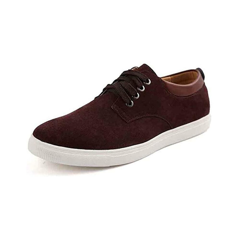 (Dark Brown, UK 9) Mens Flats Sneakers Suede Leather Casual Shoes Classic Trainers Walking Dress