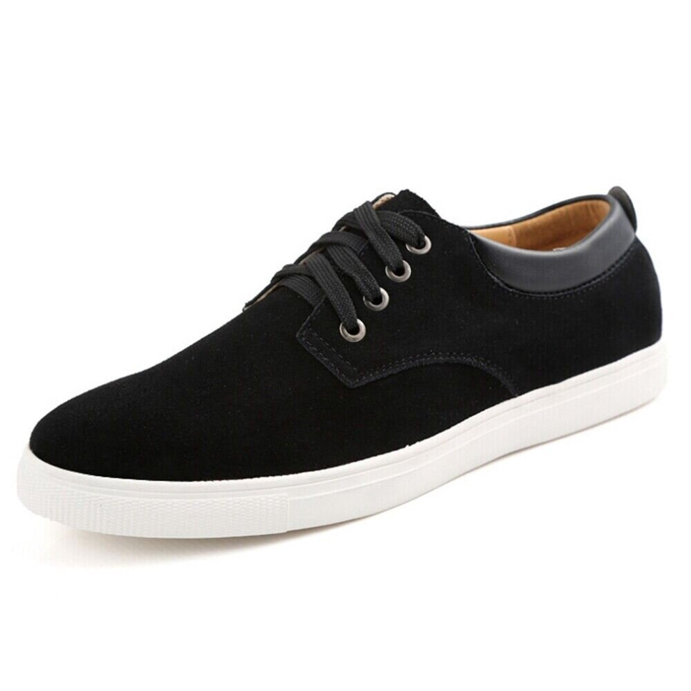 (Black, UK 9) Mens Flats Sneakers Suede Leather Casual Shoes Classic Trainers Walking Dress