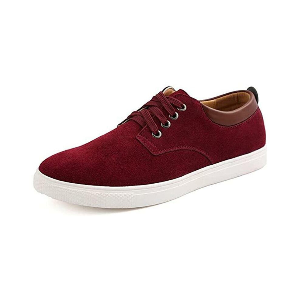 (Wine Red, UK 11) Mens Flats Sneakers Suede Leather Casual Shoes Classic Trainers Walking Dress