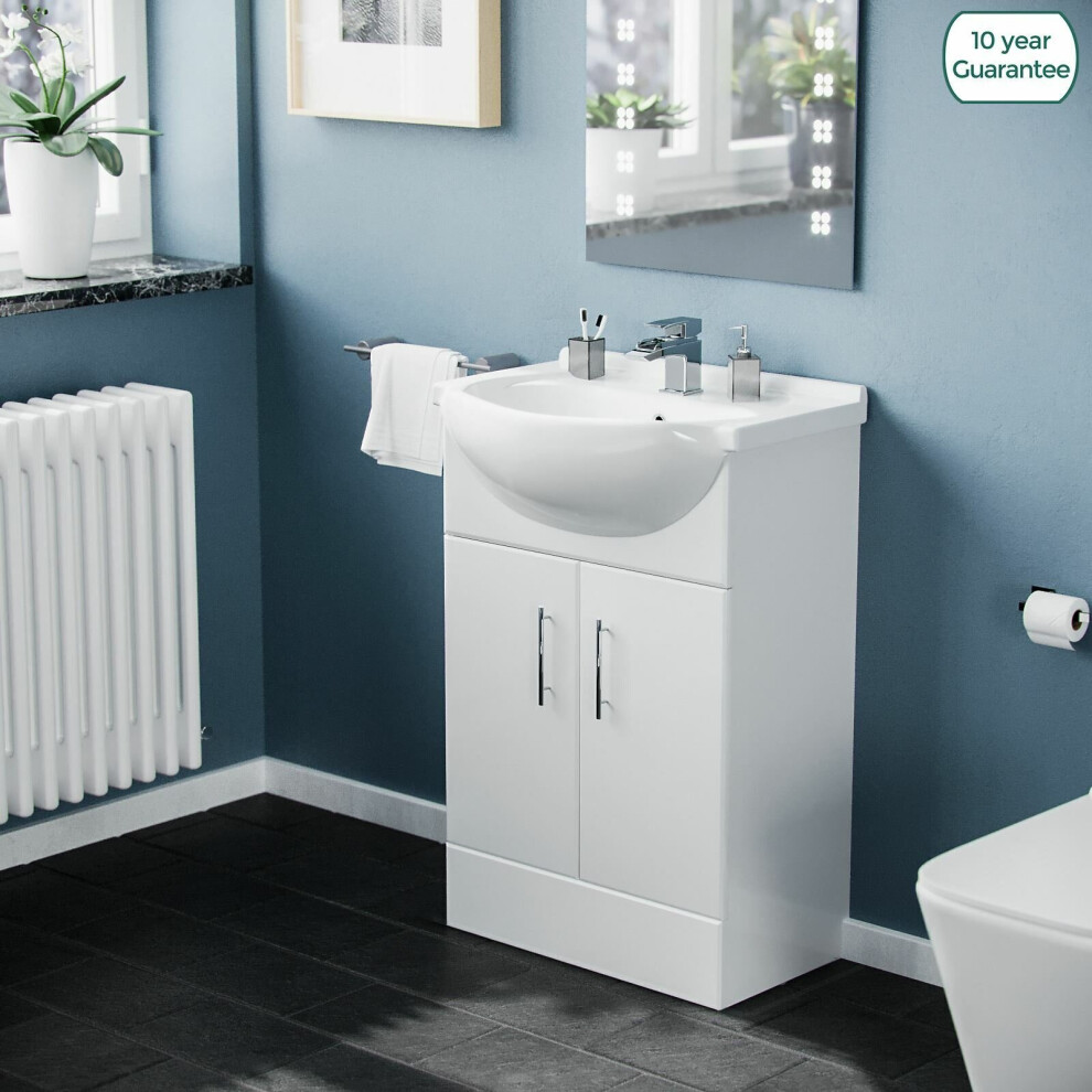 Dyon 550mm Floor Standing Assembled Vanity Basin Unit White