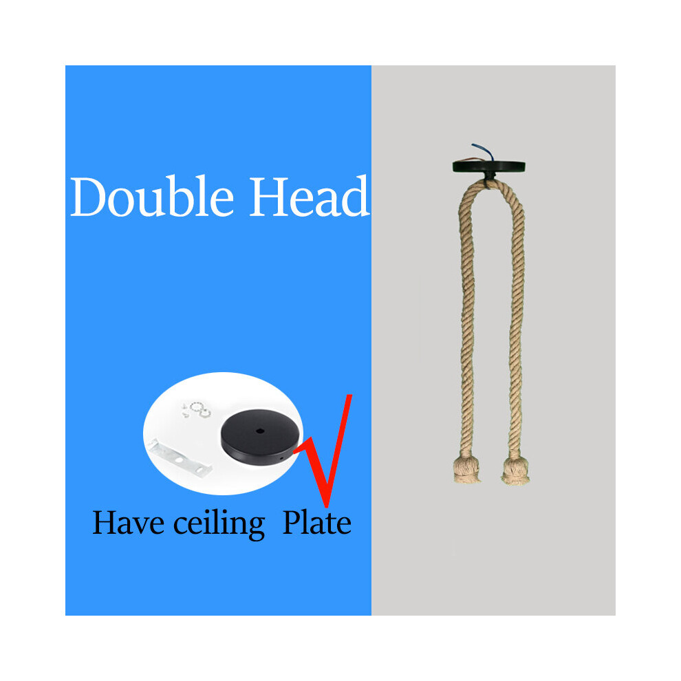 (Double Have Plate, Length 3m) Retro Vintage Hemp Rope Pendant Light American Industrial Hanging Ceiling Lamps-image-OPC-PBPVHRB-NEW