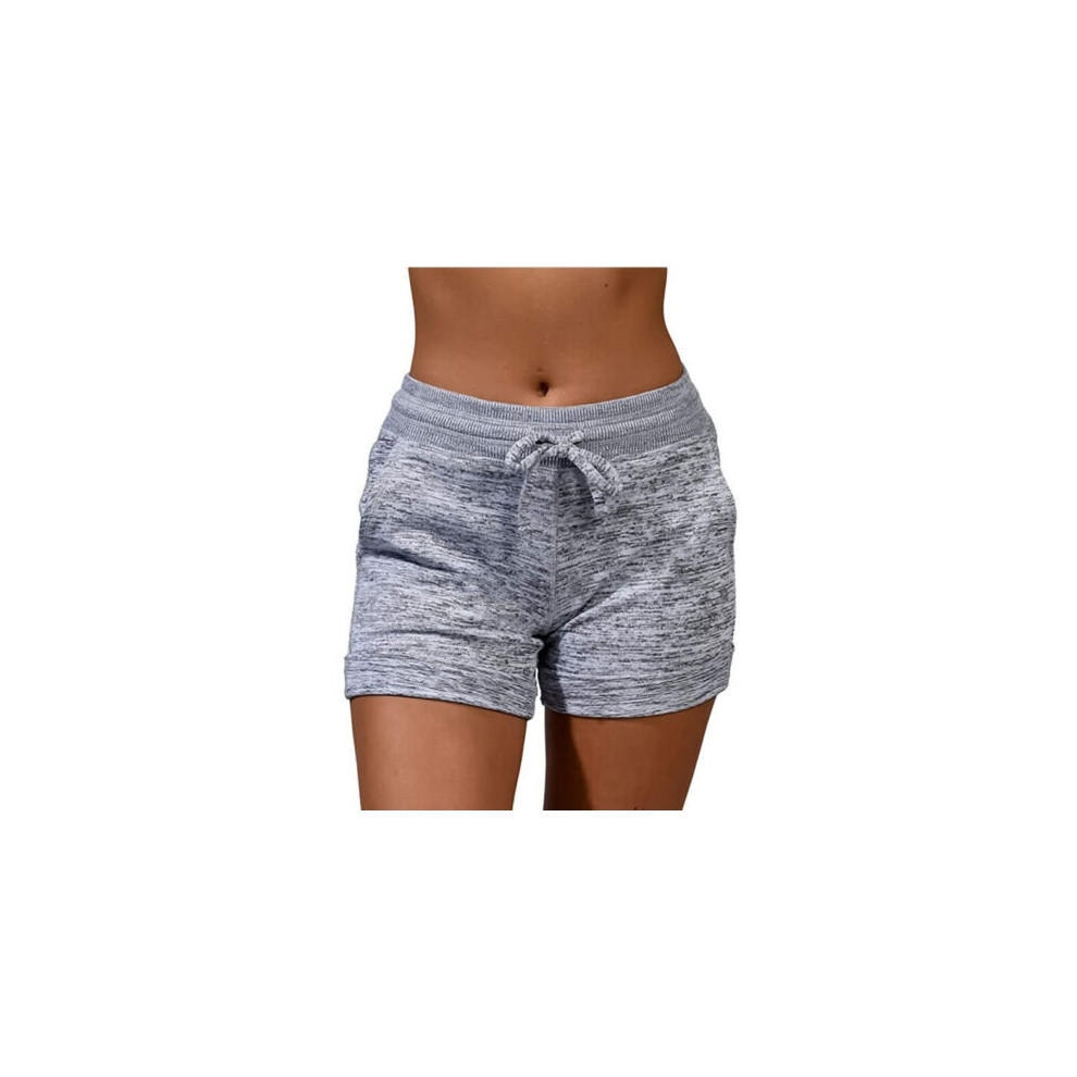 (Light Grey, S) New Womens Elasticated Waist Hot Pants Ladies Casual Solid Stretch Beach Shorts-image-OPC-PBPVJ5X-NEW