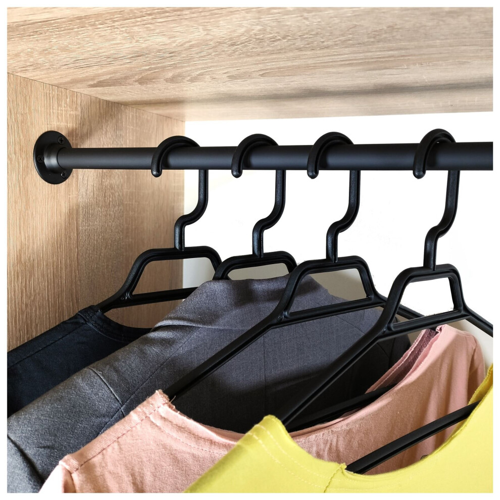 (70cm) Round Wardrobe Rail Hanging Tube Pipe Black Matt Set with End Brackets