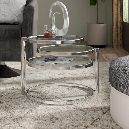 Eternity Coffee Table with Swivel Motion, Metal Chrome/Clear