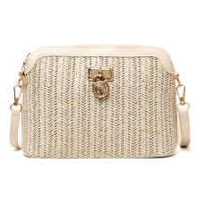 (  White) Ladies Summer Straw Bag Rattan Wicker Handbag Crossbody Tote Bag