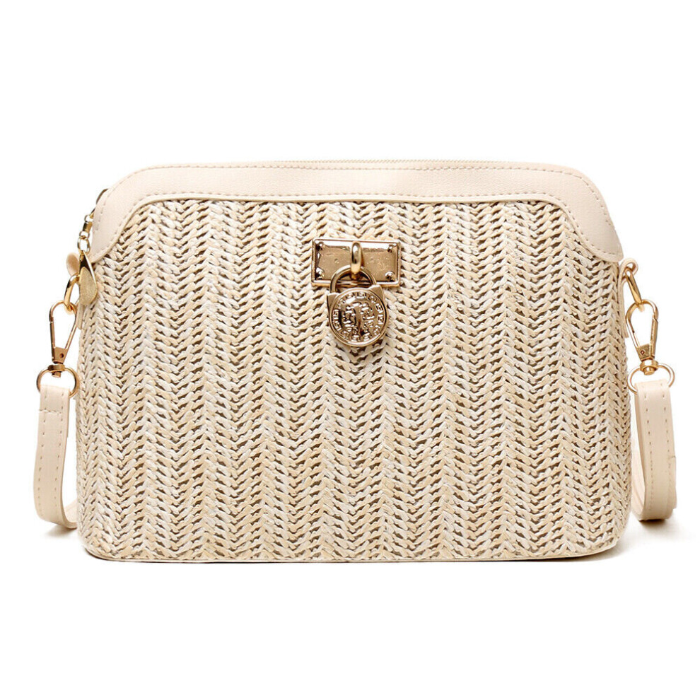 (  White) Ladies Summer Straw Bag Rattan Wicker Handbag Crossbody Tote Bag