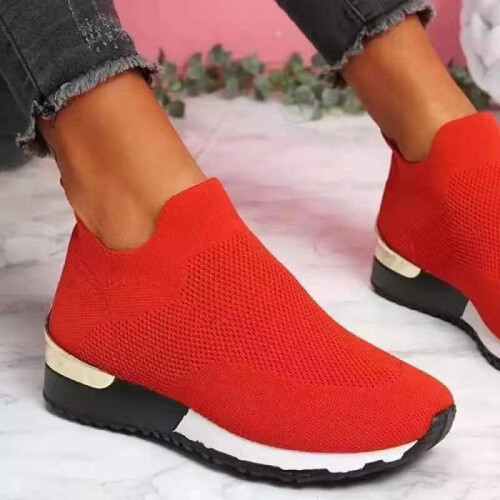 Red UK 5 WOMENS LADIES SLIP ON SOCK WEDGE SNEAKERS CLASSIC JOGGING PUMPS SHOES TRAINERS on OnBuy