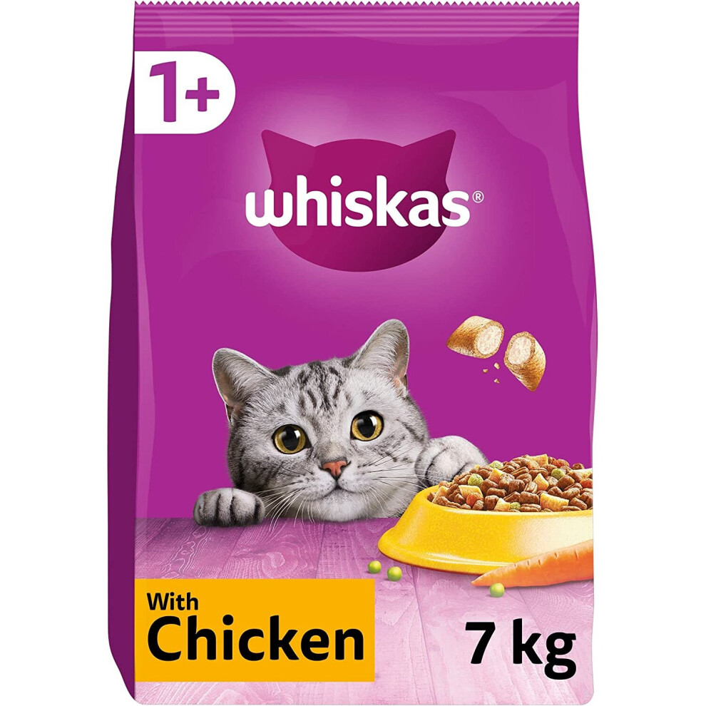 Whiskas 1+ Chicken 7Kg Bag, Adult Cat Dry Food - Pack May Vary