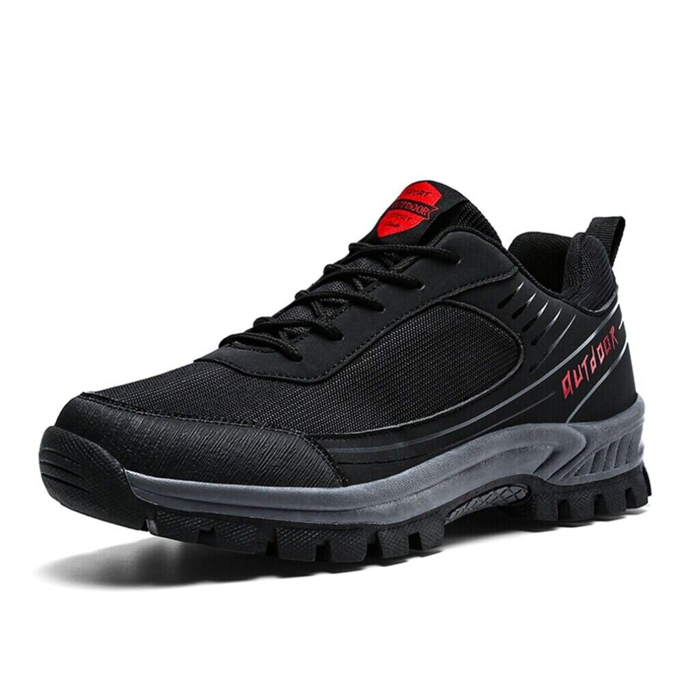 (Black, UK 9.5) Mens Trekking Trainers Shoes Fishing Hiking Boots Outdoor Mesh Leather Walking