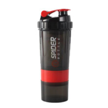 (Red) Gym 600ml Sport Protein Shaker Cup Three Layers With Spring Plastic Mixer Bottle