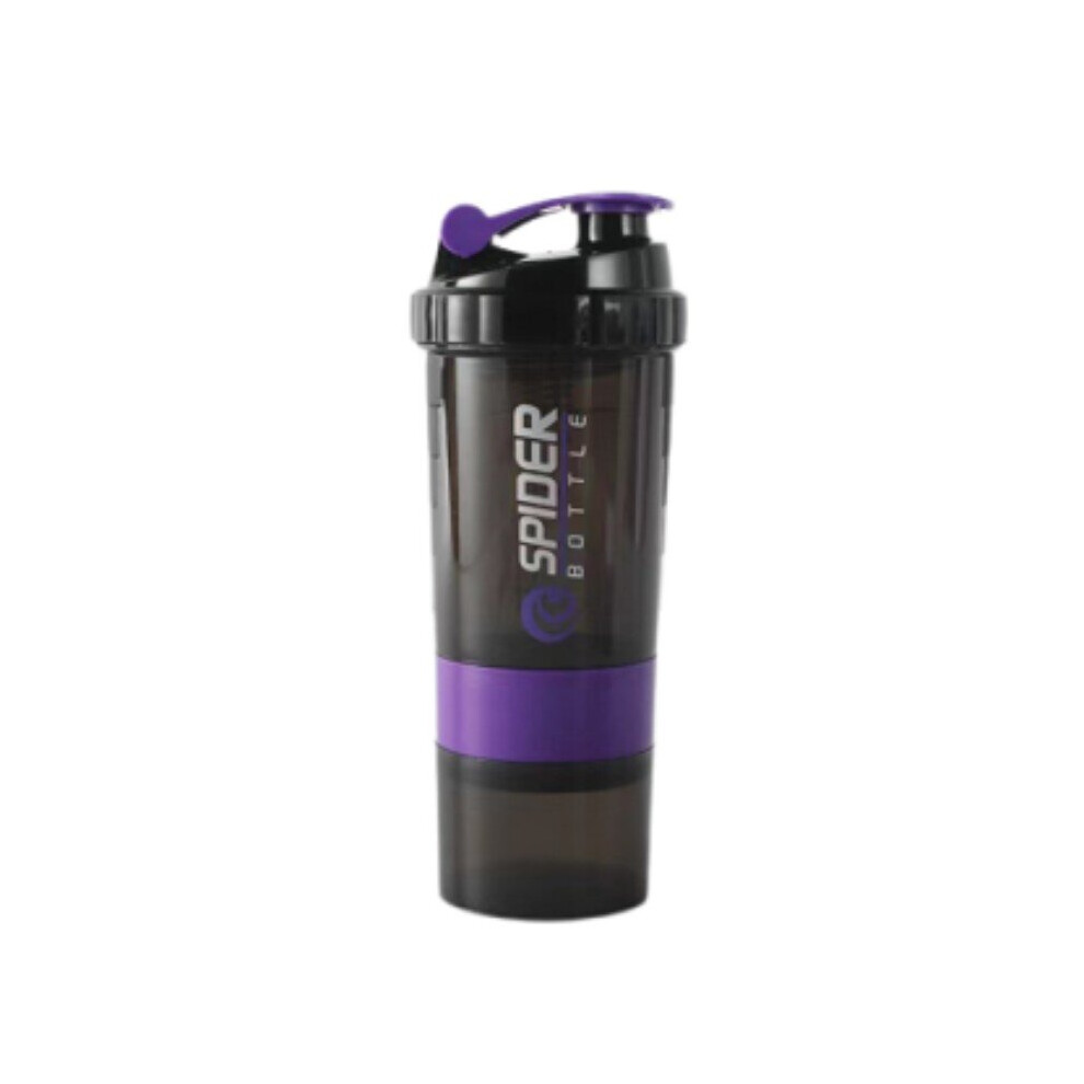 (Purple) Gym 600ml Sport Protein Shaker Cup Three Layers With Spring Plastic Mixer Bottle-image-OPC-PBPVNND-NEW