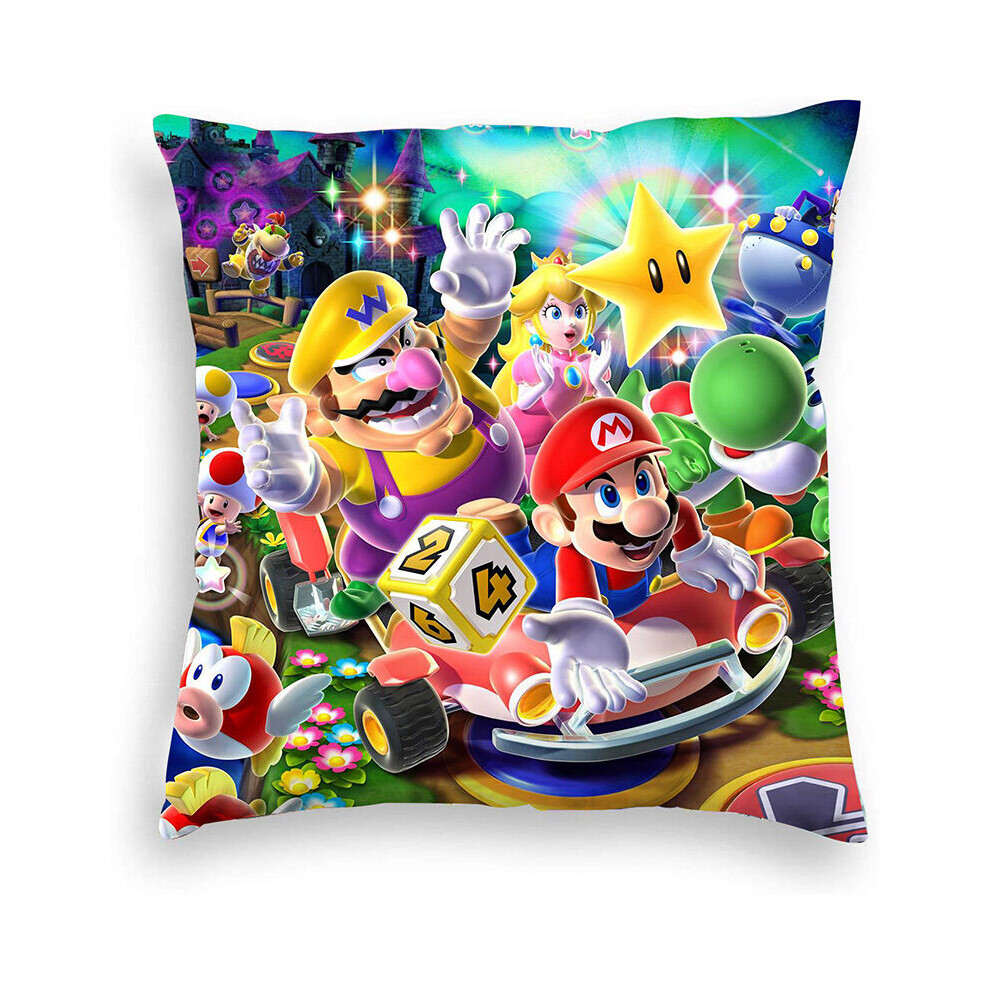 (Wario) Super Mario Plush Throw Pillowcase Luigi Square Cushion Cover Furniture Decor