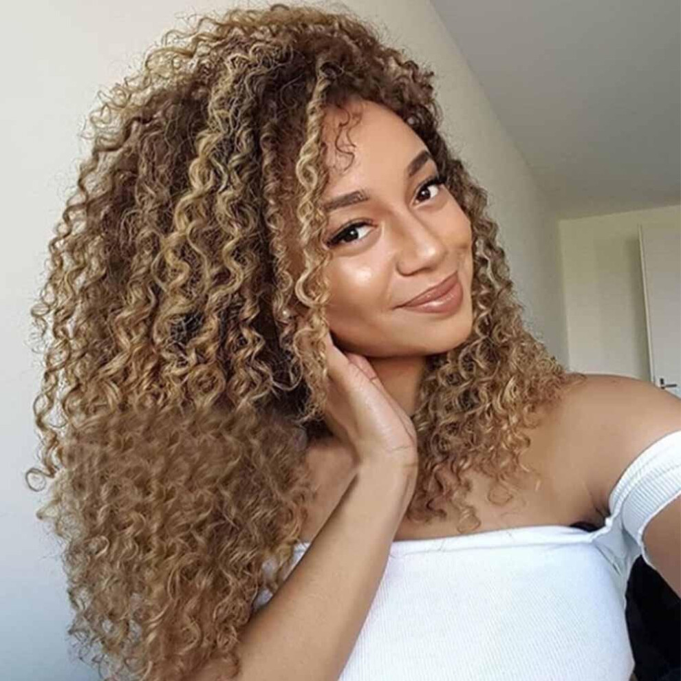 Xylfly Unisex Brown,Not,Specified Long Afro Kinky Curly Synthetic Wig Ombre Brown Blonde Full Head Wigs For Women