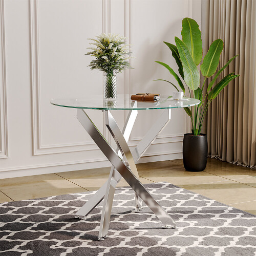 Living And Home 90cm Round Dining Table Tempered Glass Coffee Table
