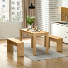 (Wood) Wooden Kitchen Furniture 6 Seater Dining Table 2 Chair Bench Set