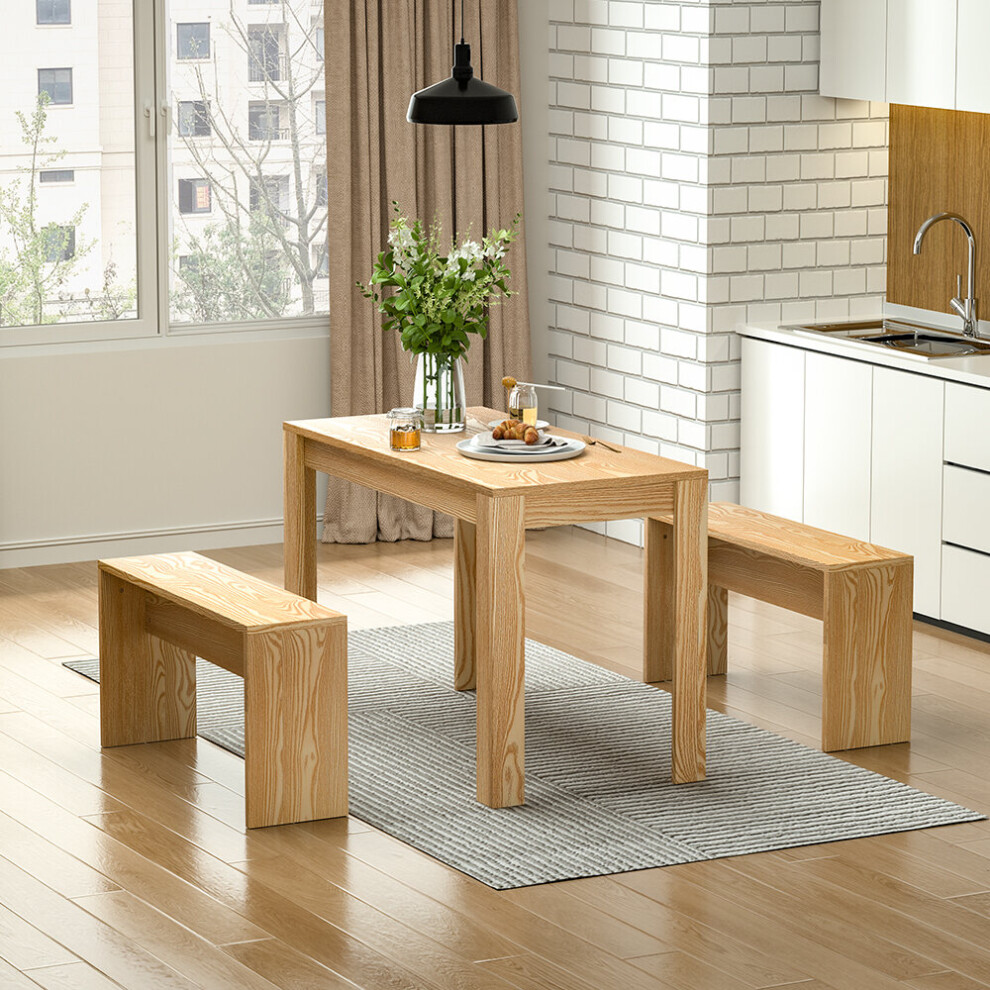 (Wood) Modern Dining Room Table and Benches Set 3 Piece