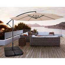 3m Parasol Hanging Umbrella Cantilever Beige Garden Cross Base