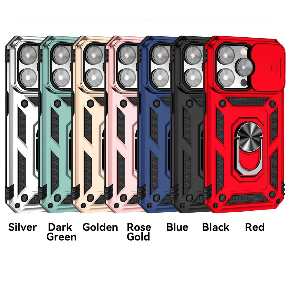 (For iPhone 12 Mini, Black) Armour Case with Camera Lens Sliding Protection with Ring Stand and Magnet for iPhone