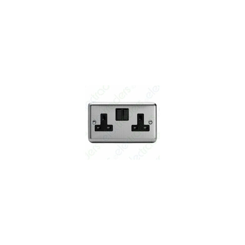 Varilight Xs5b 2 Gang Switched Socket Dp 13 Amp Matt Chrome Black Inserts 5021575830415