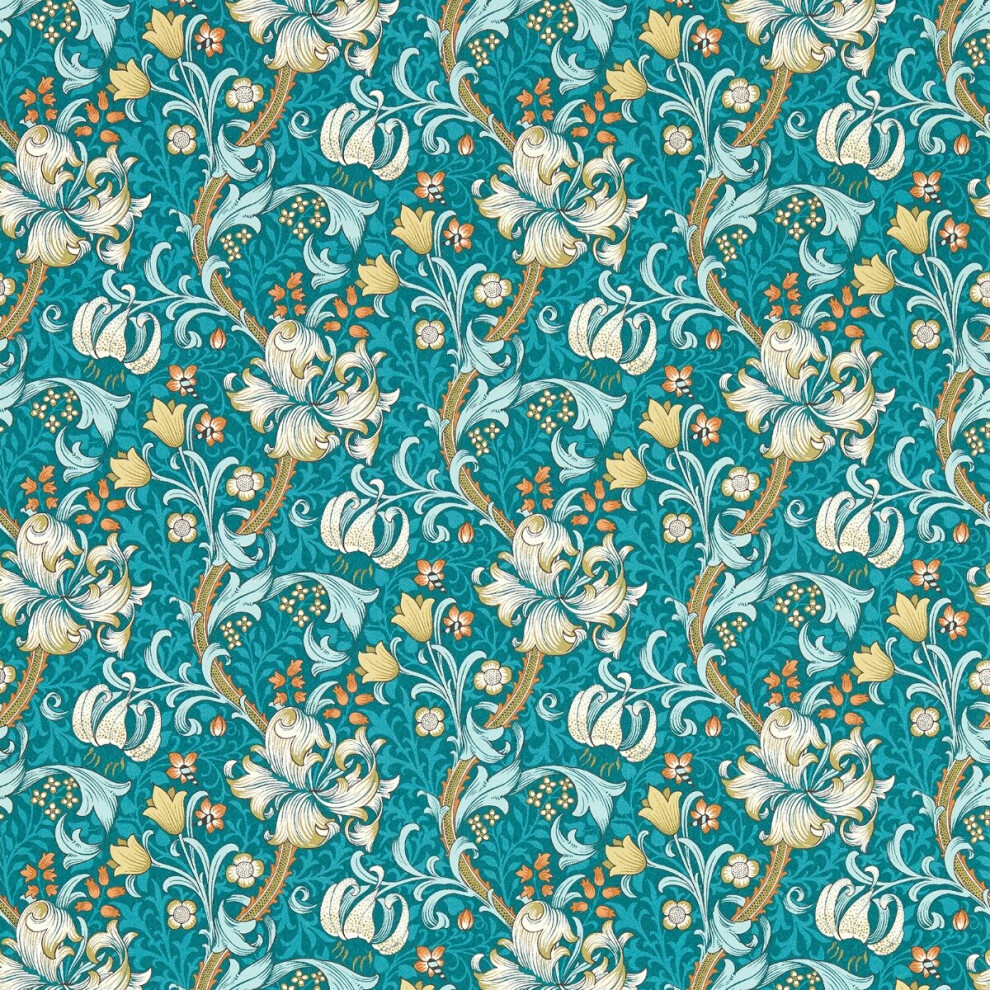 William Morris Golden Lily Wallpaper Teal W0174/03 5060040048313