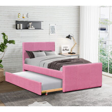 (Pink, No Mattress) Comfy Living 3ft Fabric Bed Frame With Trundle Bed