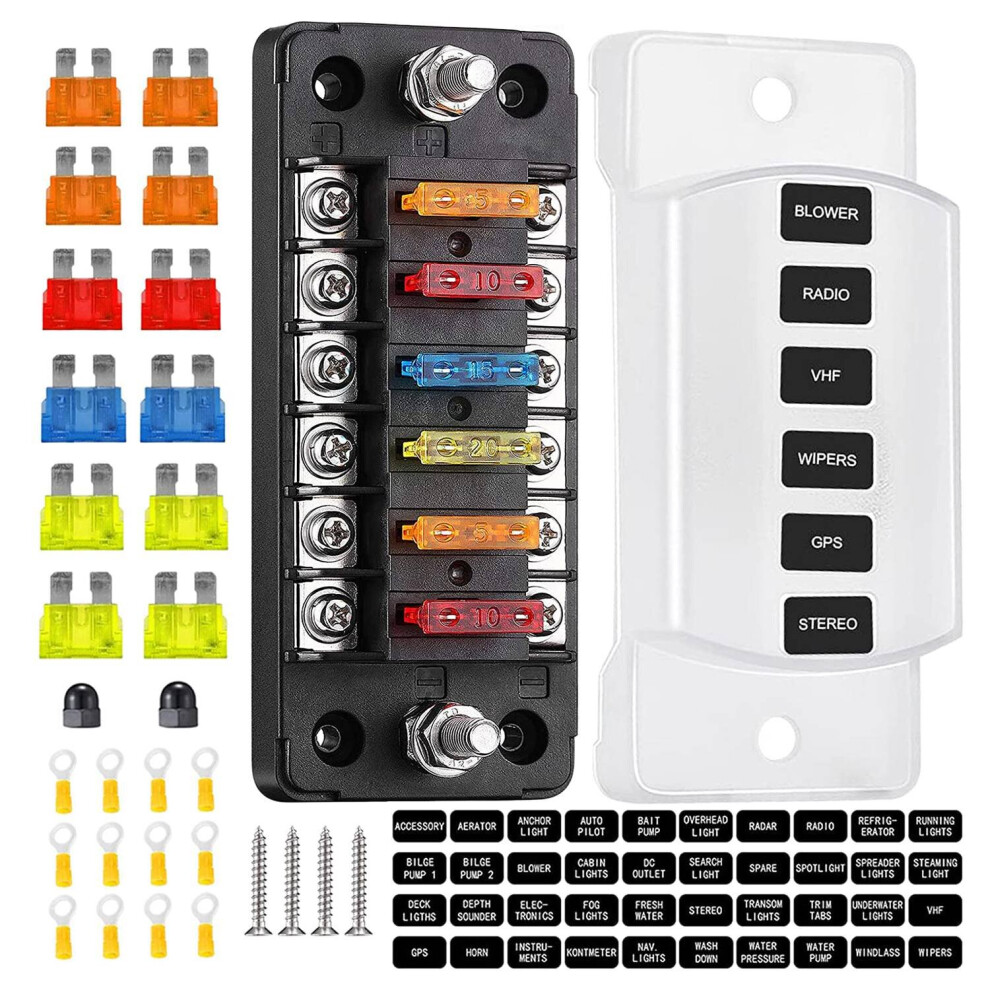 6 Way Fuse Block Blade Fuse Box With Negative Bus - Atc/ For Boat Yacht Vehicle Auto Rv Car Trailer Truck Suv 4761339360536