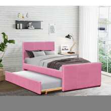 (Pink, 2 Kerri Mattresses) Comfy Living 3ft Fabric Bed Frame With Trundle Bed