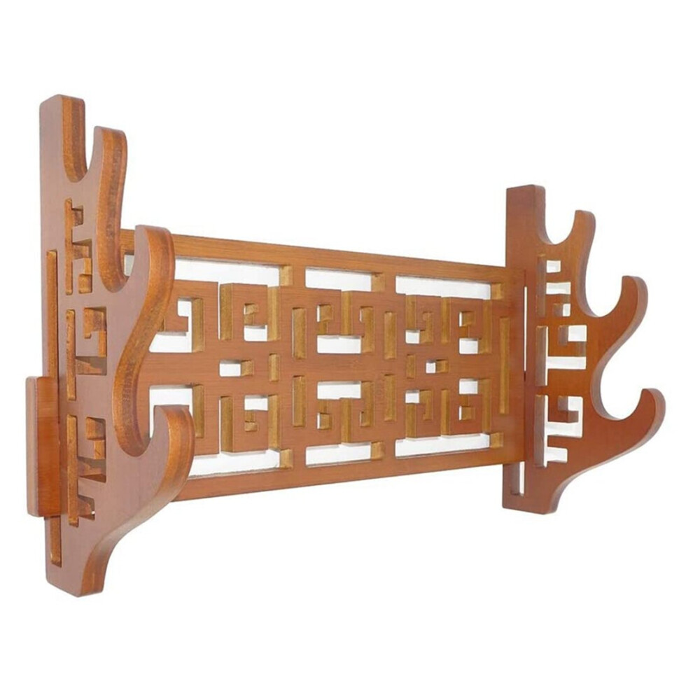 3 Tier Bamboo Sword Holder Wall Mount Display Stand Samurai Sword Rack Hanger for Katana Wakizashi Genji