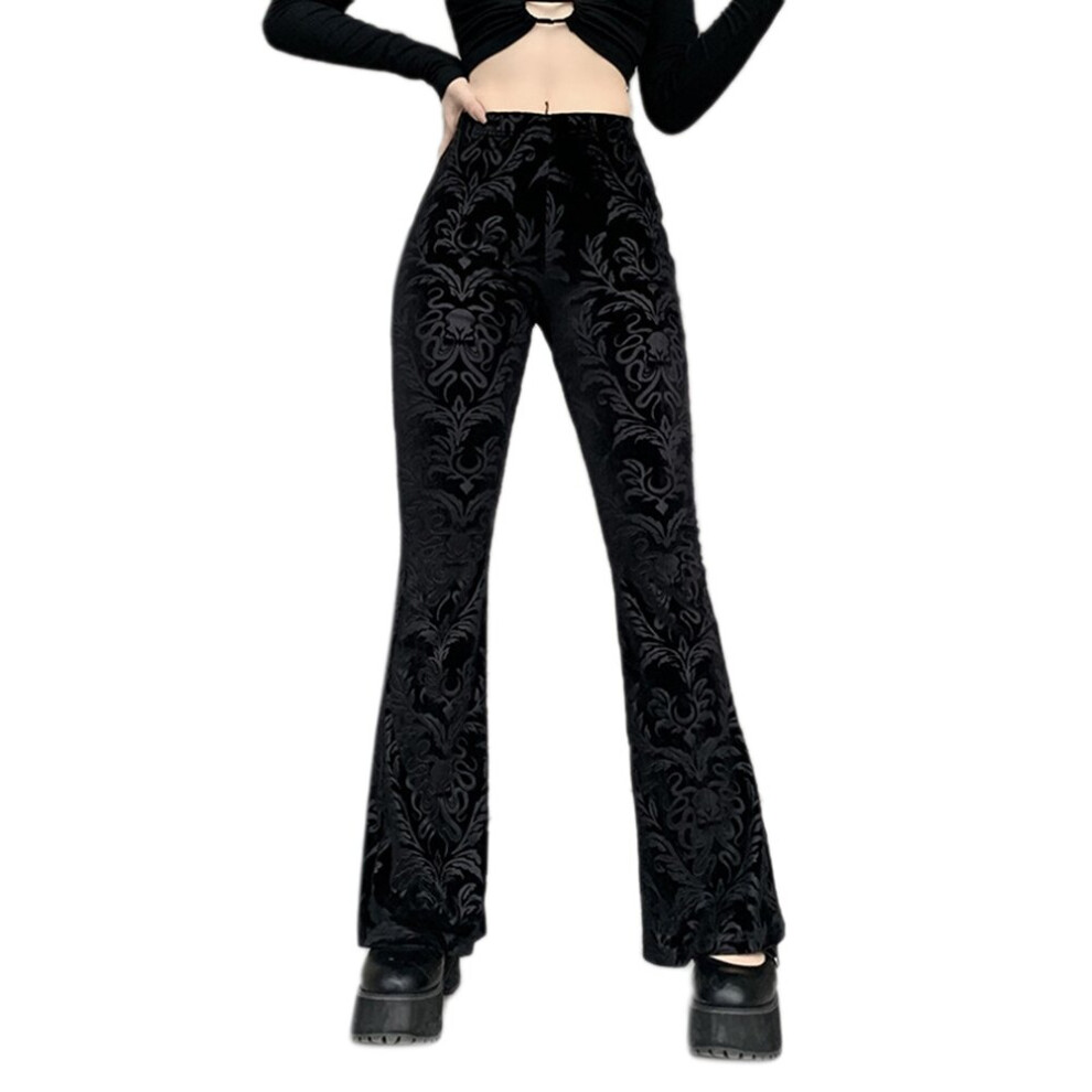 Pantalon gothique rayé à fleurs vintage en velours taille haute pour femme, pantalon skinny pour automne et hiver, streetwear M
