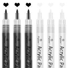 Peinture acrylique, lot de 6 marqueurs de peinture noir et blanc, peinture pour peinture sur pierre, céramique, verre, bois, plastique, métal