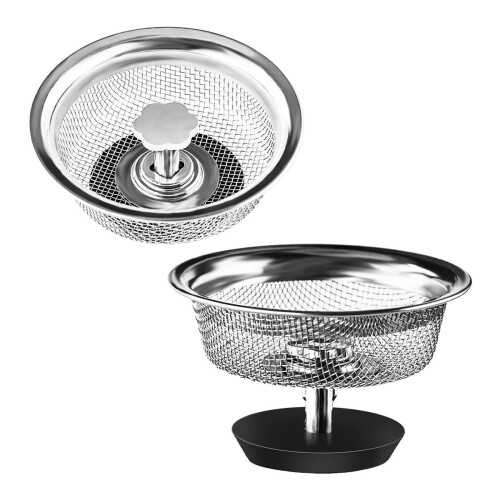 Kitchen Sink Strainer Stainless Steel Basket Grip 79mm For Drains 2pcs Silver Tone