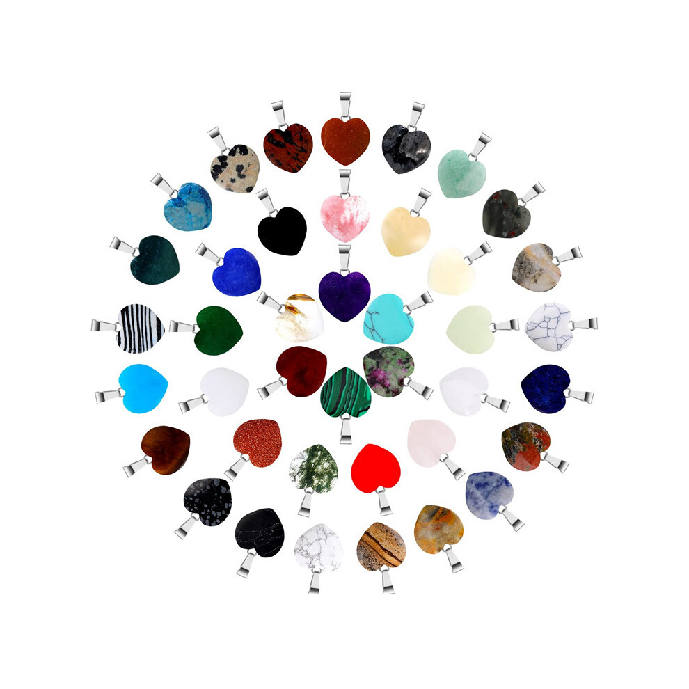100 Pieces Heart Stone Pendant Mix Natural Heart Stone Pendant Crystal Quartz Chakra Charm Healing Gemstone Pendant