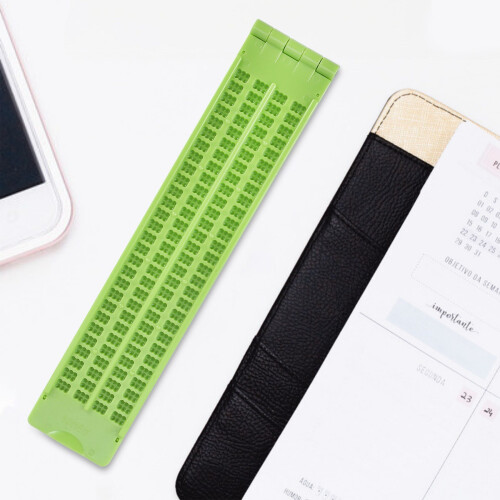 Kit d'écriture Braille en plastique, 4 lignes, 28 cellules, vert (2) 1