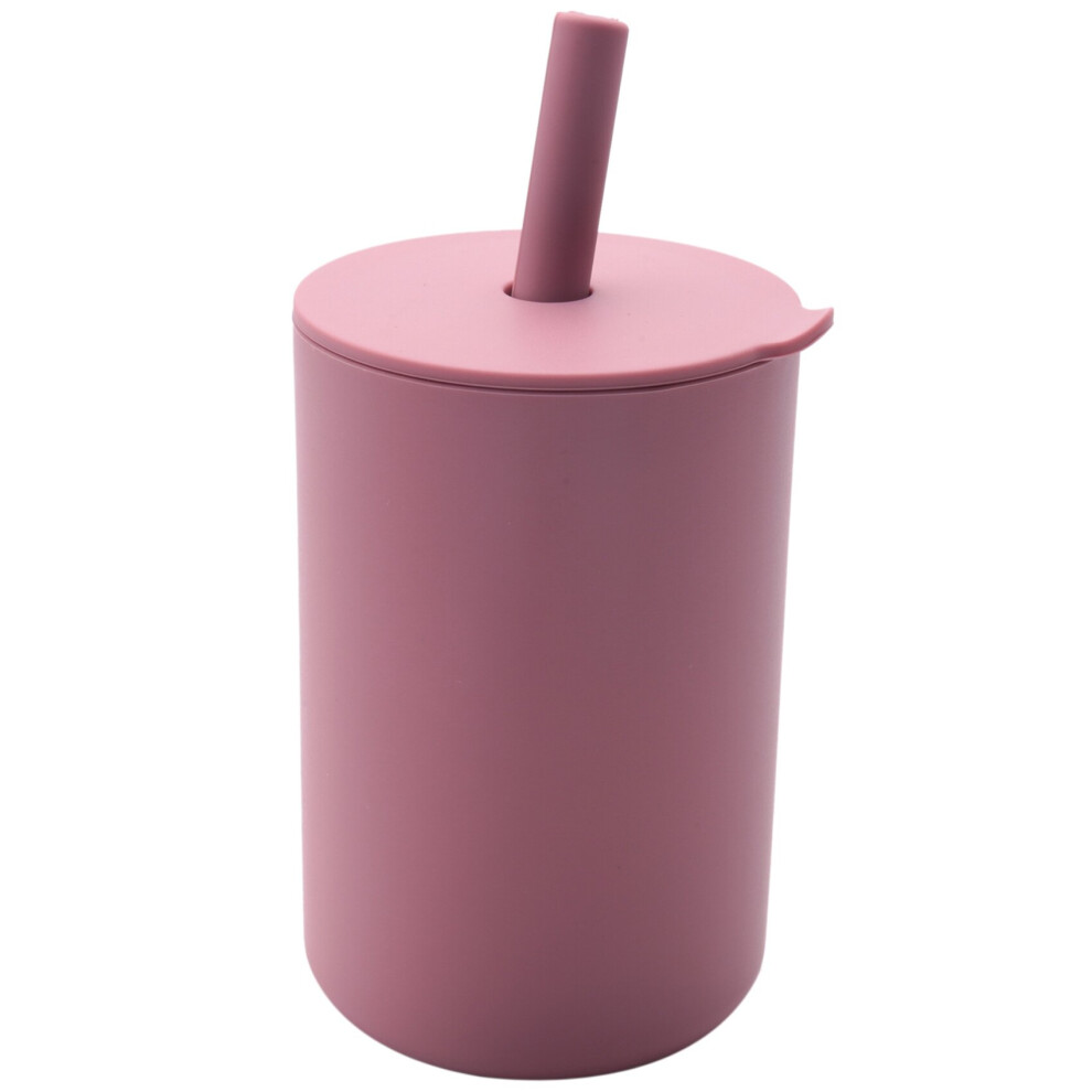 Toddler Cup Kids Silicone Training Cup with Straw Sprill Proof Sippy Cup Drinking Water Cup for Baby Girls (Pink) 