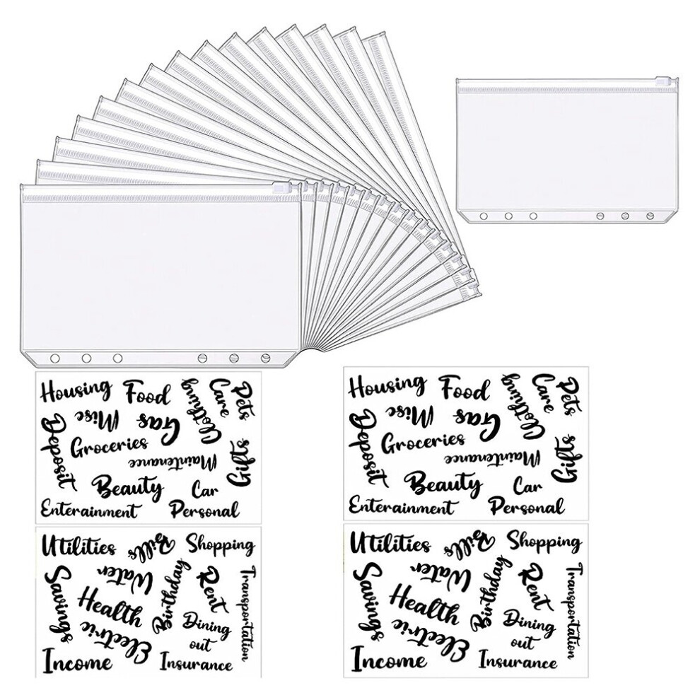 A6 Binder Pockets Zipper Folders with Cash Envelope Labels Stickers Budget Envelopes Labels for Budget Finance Planners-image-OPC-PBPW8GH-NEW