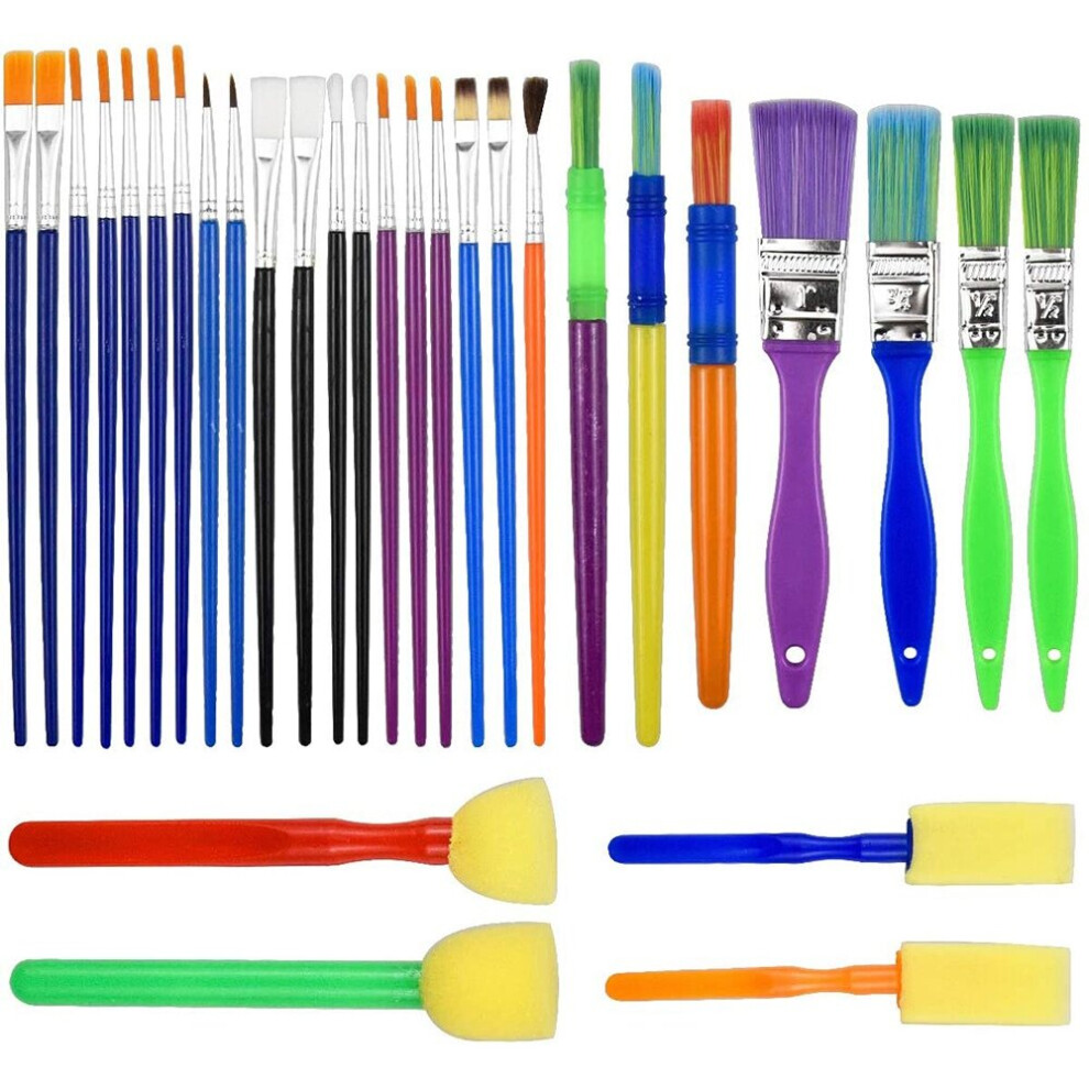 30PCS Colorful Artist Paint Brush Set,Childrens Kids Paint Brushes Set for Watercolor,Paint Brushes Drawing Tool