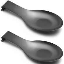 Spoon Rest for Kitchen Counter Cooking Utensil Rest Spoon Ladle Holder for Rust Resistant Black (2PCS)