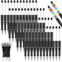 50Pcs Plastic Beadable Pen Bulk Bead Ballpoint Pen Shaft Black Ink Beaded with 50 Refills for DIY Making Gift Black