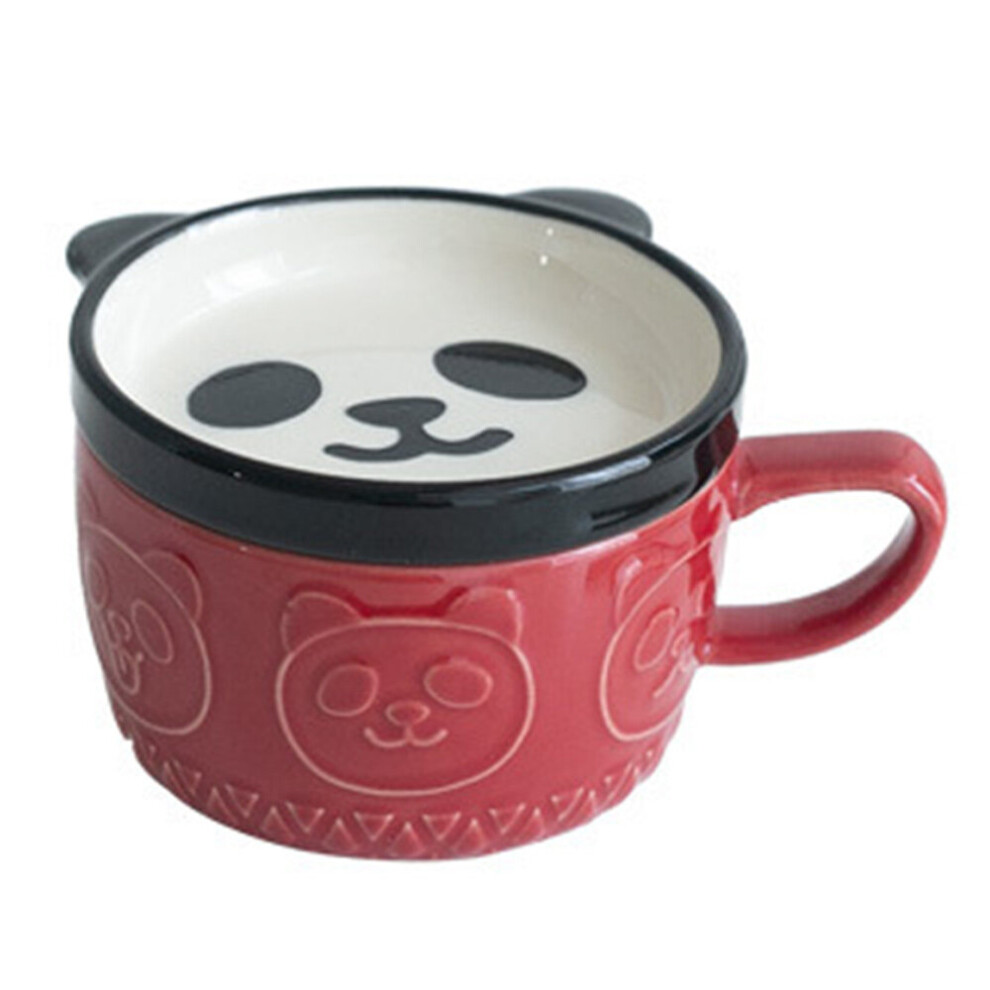 Japanese Cute Mug Ceramic Shiba Inu Panda Coffee Cup with Lid Home Couple Milk Breakfast Cup Water Cup(Red)
