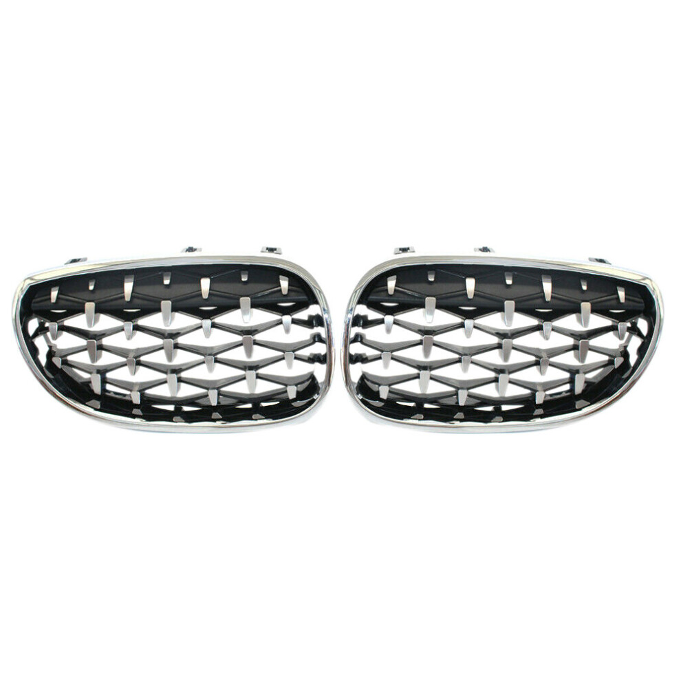 Front Kidney Grille Grill Chrome Diamond Style For - 5-Series E60 E61 5 Series 520I 535I 550I 2004-2009 Black 4761339358946