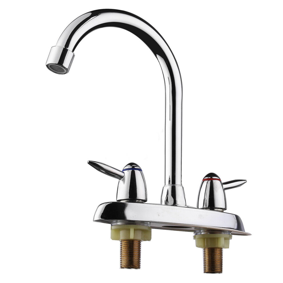 Swivel Bathroom Kitchen Faucet Chrome Two Handle Hot Cold Sink Mixer Tap Sprayer