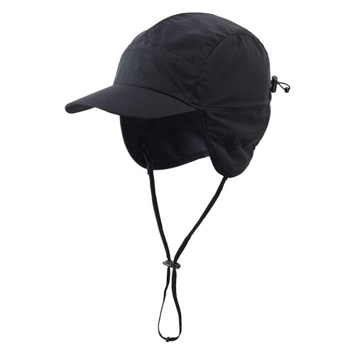 Waterproof Winter Earflap Baseball Hat - Warm Fleece-Lined, Windproof, Adjustable Back, Black