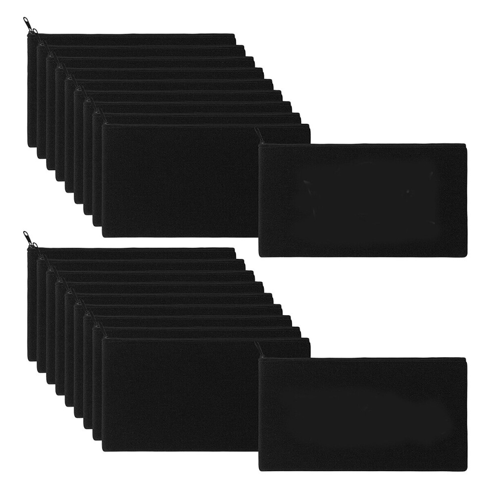 Tlily Black 40 Pcs Canvas Pencil Pouch Zipper Makeup Bags Blank Craft Diy Bags Multipurpose Toiletry Stationary Storage Bags(Black)